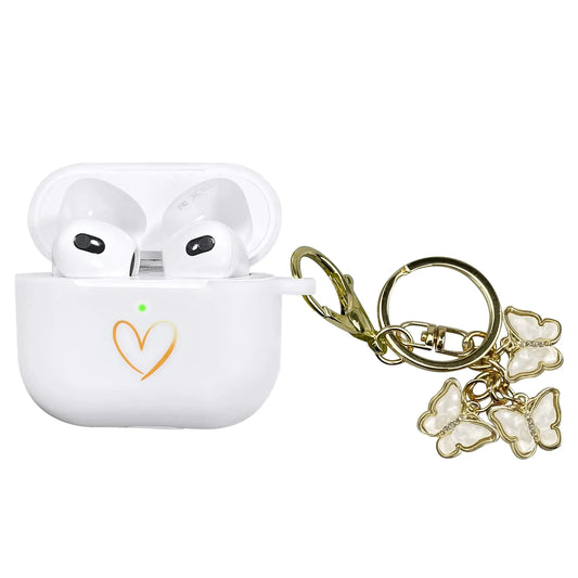 Elegant AirPods 3 Case - Gold Heart Design with Keychain